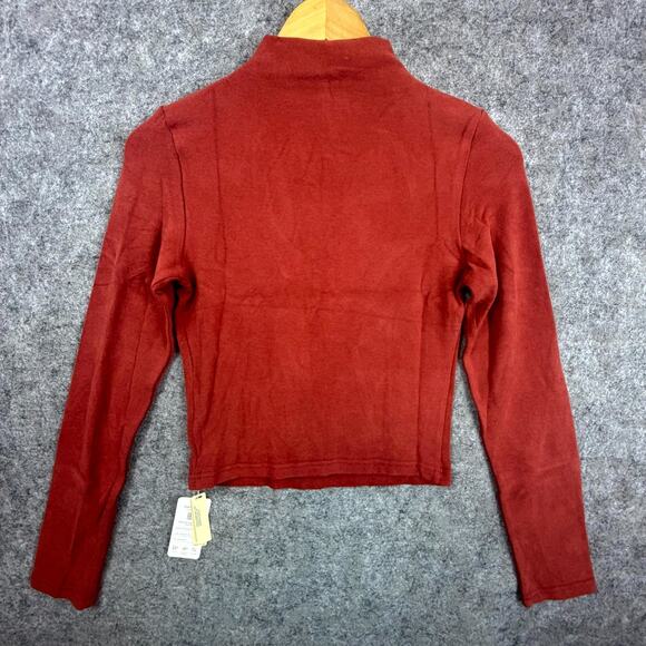 OGL Move Eco Mousse Crop Top Womens Medium Burnt Red Thermal Brushed Mock Neck - Picture 2 of 7